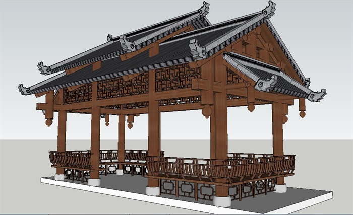 中式古典长亭廊建筑su模型[原创]