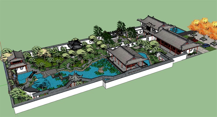 su中式风格荷塘庭院景观苏州园林建筑模型 (1)(2)