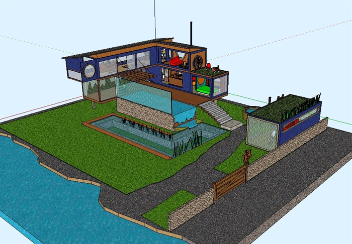 现代多层经典完整的集装箱别墅建筑设计su模型