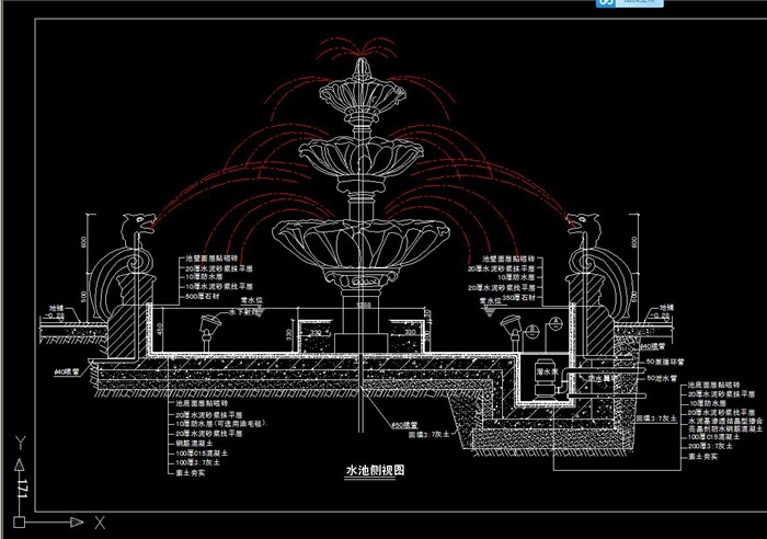 欧式喷泉水景设计cad施工图[原创]