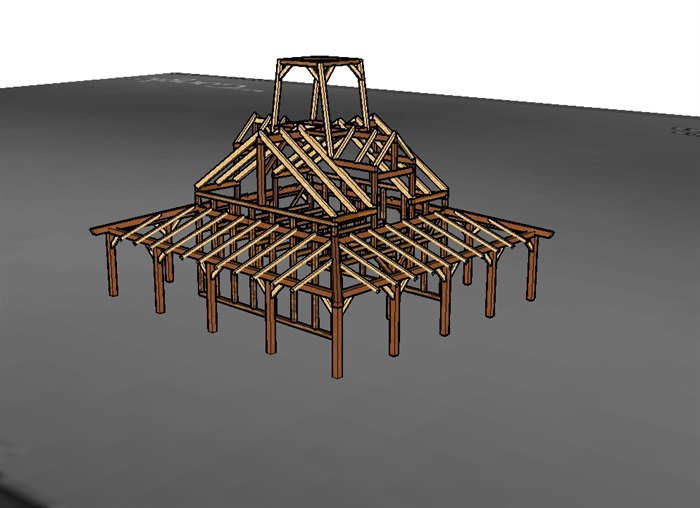 木质建筑结构框架设计su模型[原创]