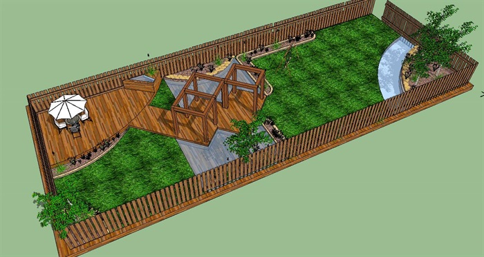 长方形庭院花园景观模型[原创]
