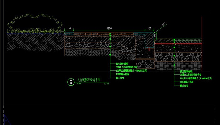 道牙收边详图及园路铺装做法设计cad施工图[原创]
