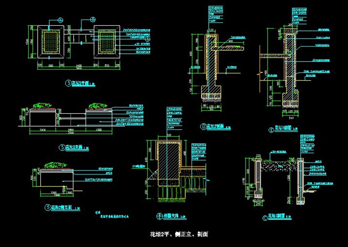 连体花池花坛设计施工图原创