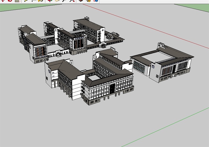 中式教学楼多层建筑su模型[原创]