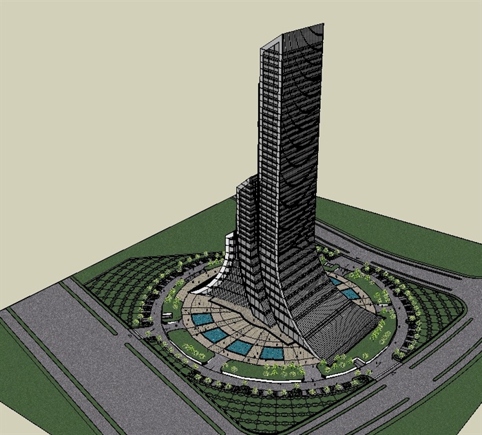 武汉的一个高层办公建筑楼设计su模型[原创]