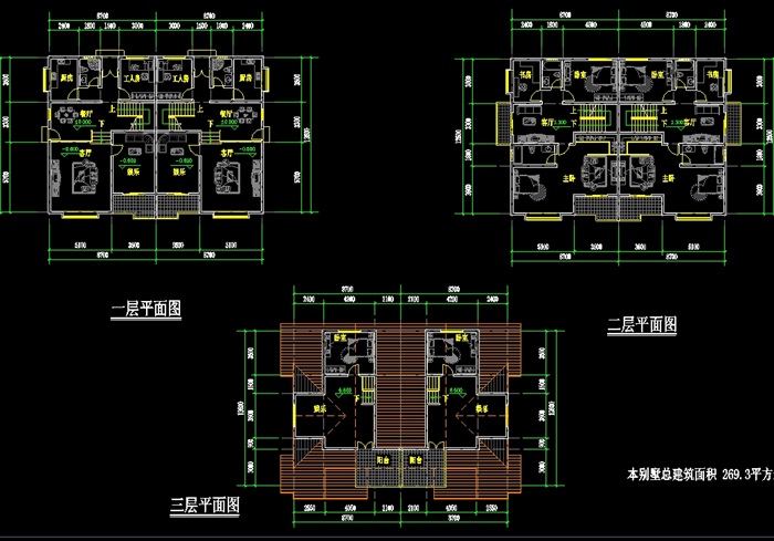 现代多层别墅设计cad平面图[原创]
