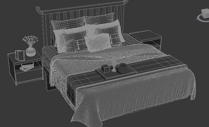 中式双人床及床头柜素材3dmax模型[原创]