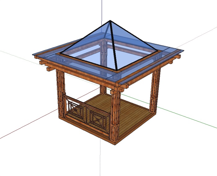 中式独特玻璃亭设计su模型[原创]