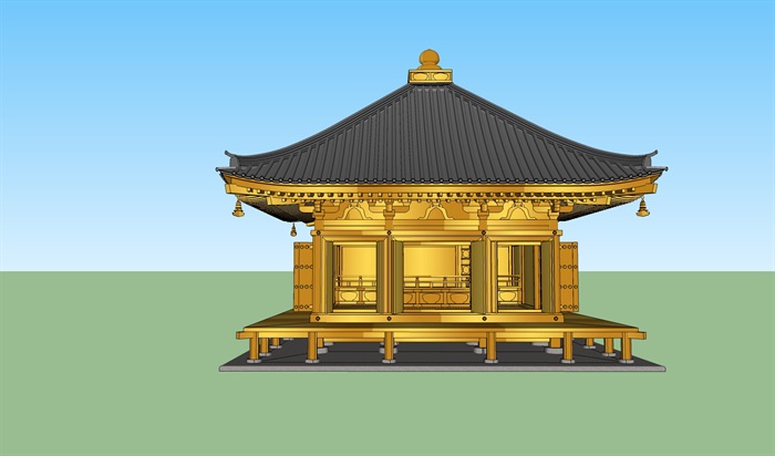 日式单层寺庙建筑su模型