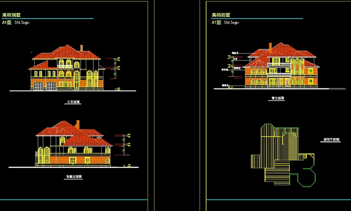 四个欧式中高档别墅cad方案平立剖图[原创]