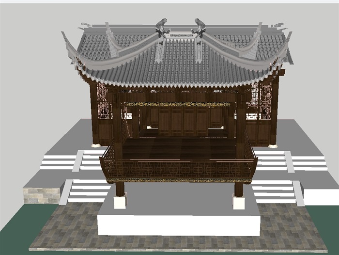 两个古典中式戏台建筑方案su模型[原创]