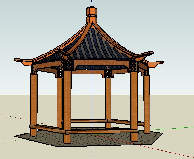 新中式木制六角亭设计模型[原创]