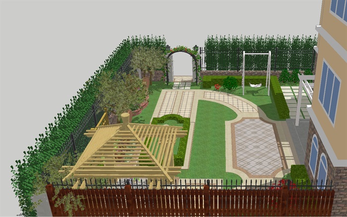 两个别墅庭院花园景观设计方案su模型[原创]