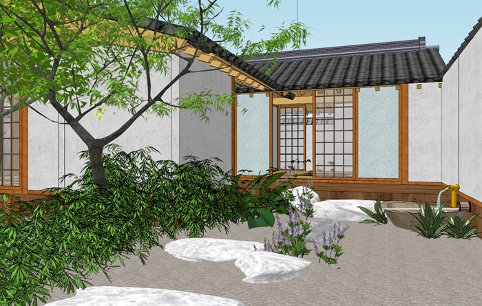 日本茶室小庭院景观设计su模型[原创]