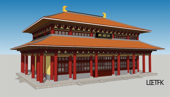 祈福殿寺庙建筑设计su模型[原创]