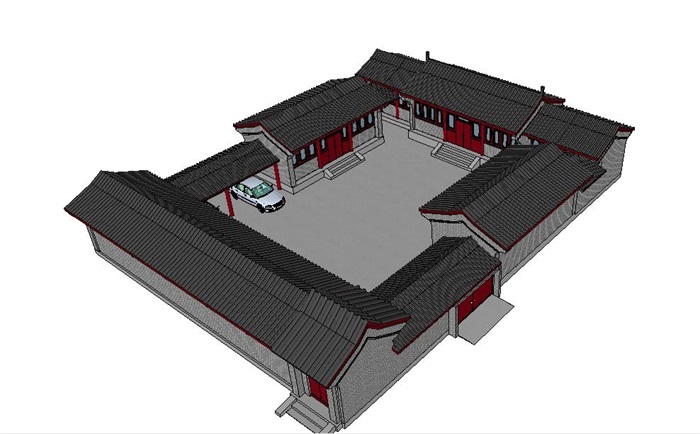 中式经典四合院建筑su模型