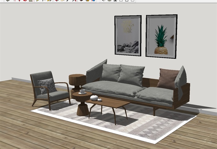 11代风格沙发茶几组合家具模型[原创]