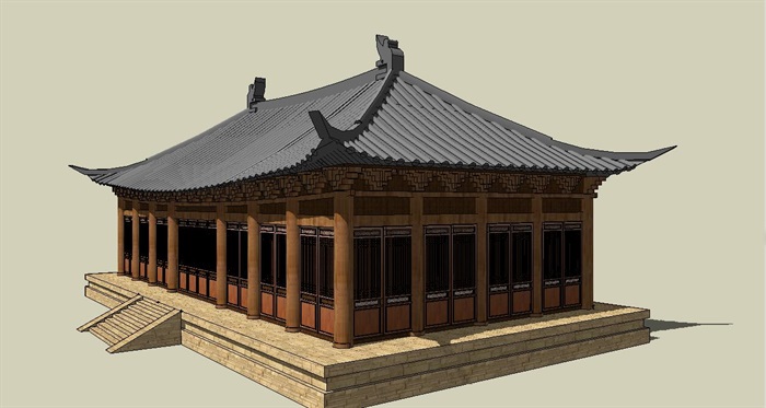 中式大殿古建筑su模型[原创]