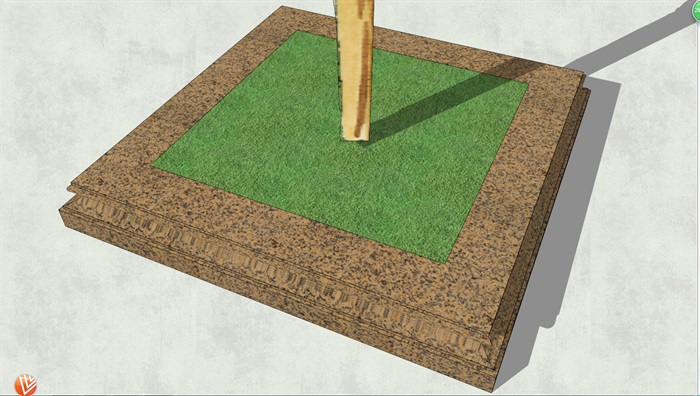 四方雕刻处理方形树池su模型[原创]