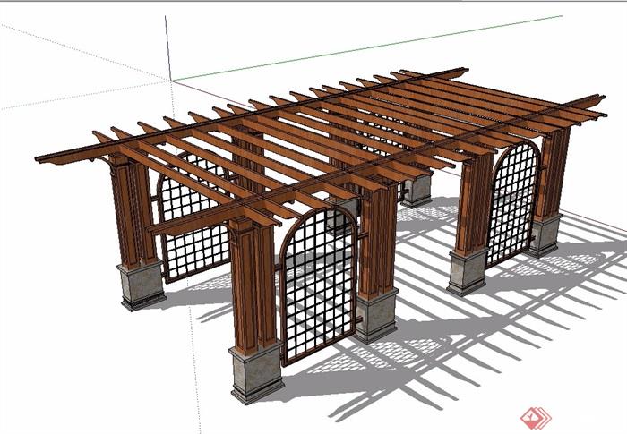 欧式木质详细的廊架素材su模型原创