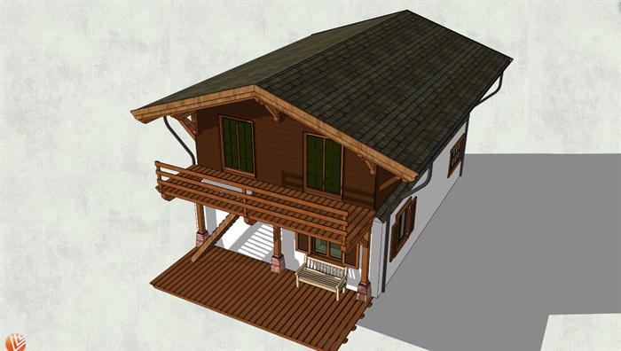砖木混合结构二层房屋设计su模型[原创]