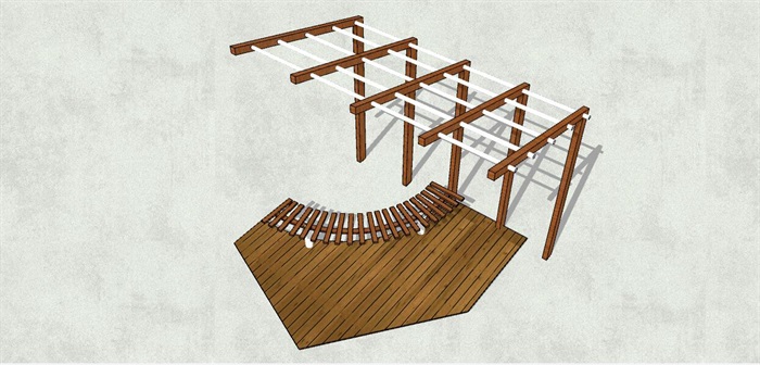 木制单边廊架 弧形坐凳su模型[原创]