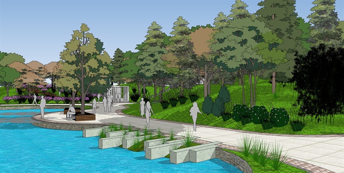 城市公园景观广场规划设计方案模型室外水池座椅tchup素材库(4)