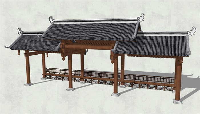 中式古典廊亭详细设计su模型[原创]