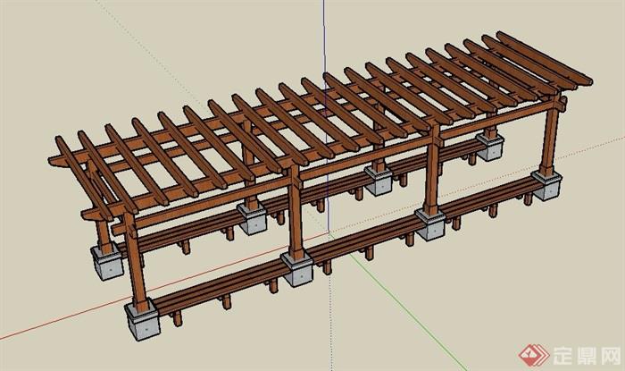 庭院详细的木廊架素材设计su模型原创