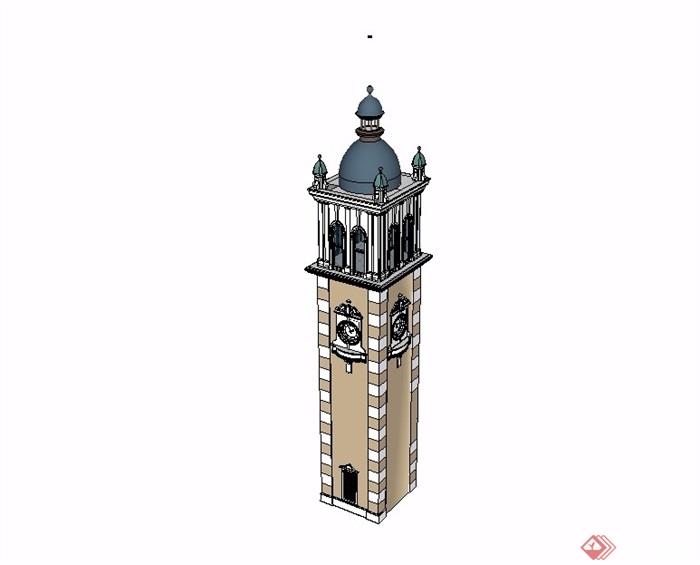 欧式风格详细的钟塔楼su模型[原创]