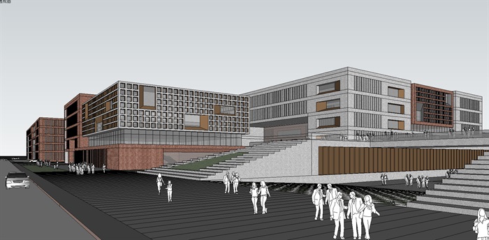 现代大学校园校区规划与创意红砖教学楼设计s