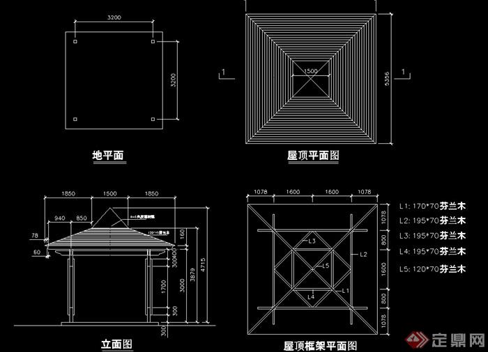 某现代风格独特园林景观亭子cad施工图[原创]