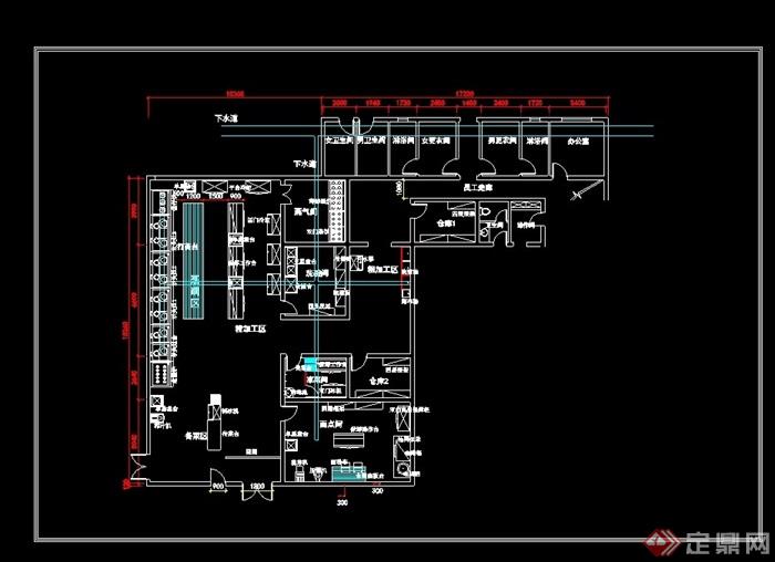 星级酒店厨房cad平面图纸[原创]