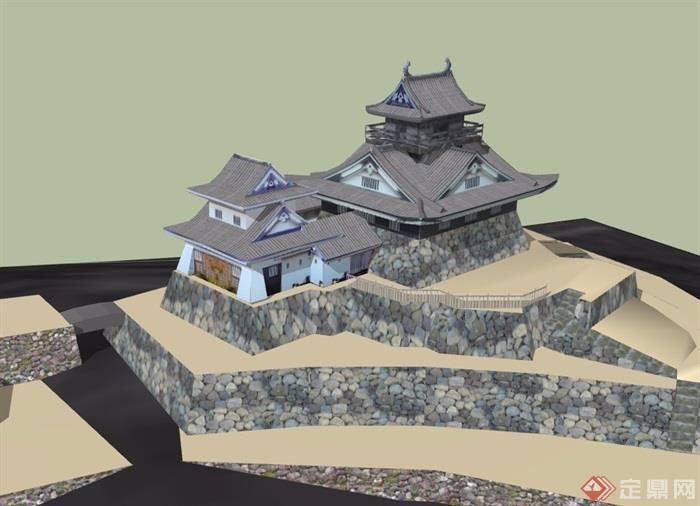 山顶古建寺庙详细建筑su模型[原创]