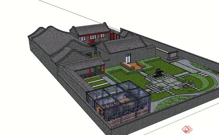 四合院古典中式住宅建筑su模型