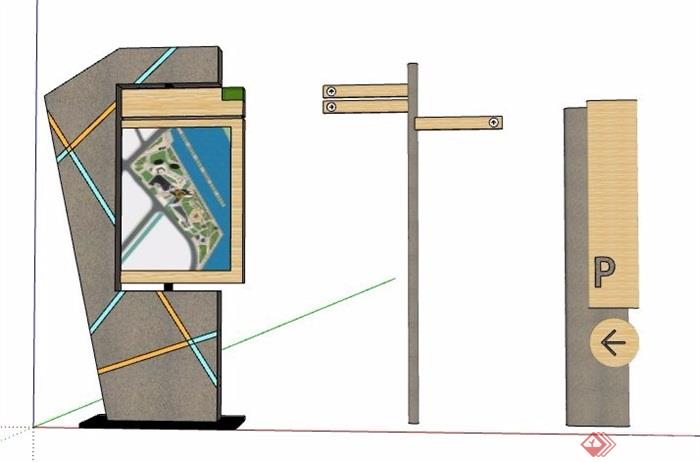 三款现代风格标志牌指示牌设计su模型