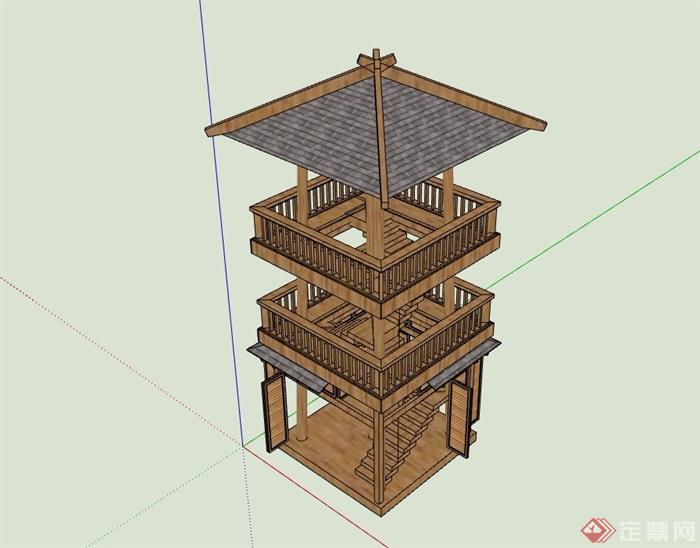 古典中式风格瞭望观景塔设计su模型