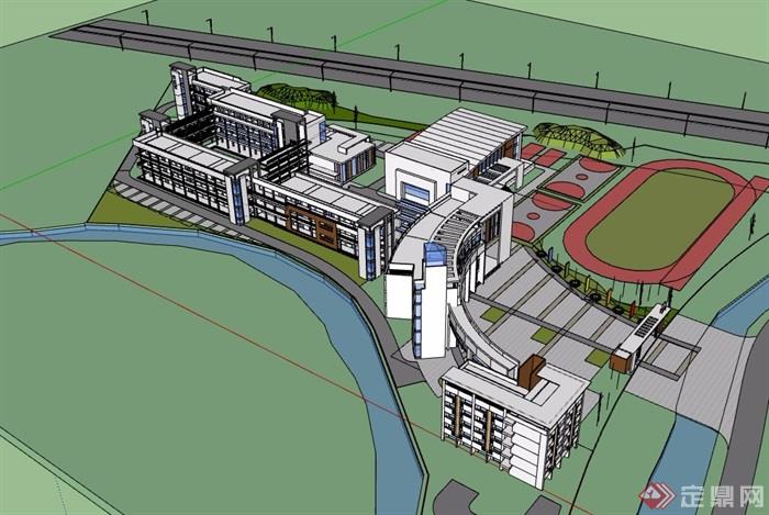 现代风格多层小学教学楼建筑su模型