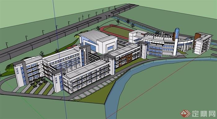 现代风格多层小学教学楼建筑su模型