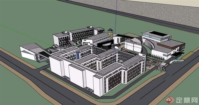 现代中学多层教学楼设计su模型