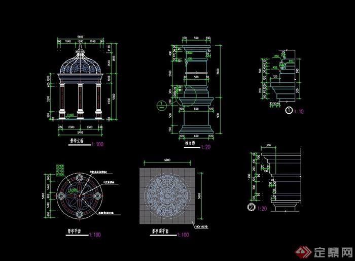 欧式风格详细完整的景观亭设计cad施工图