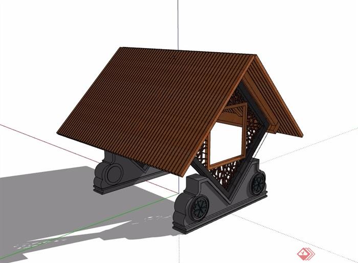 新中式完整亭子完整设计su模型