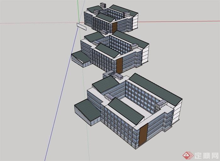 中式详细的教学楼设计su模型