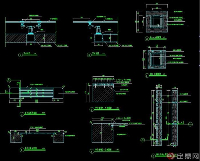 详细的亭子坐凳设计cad施工图