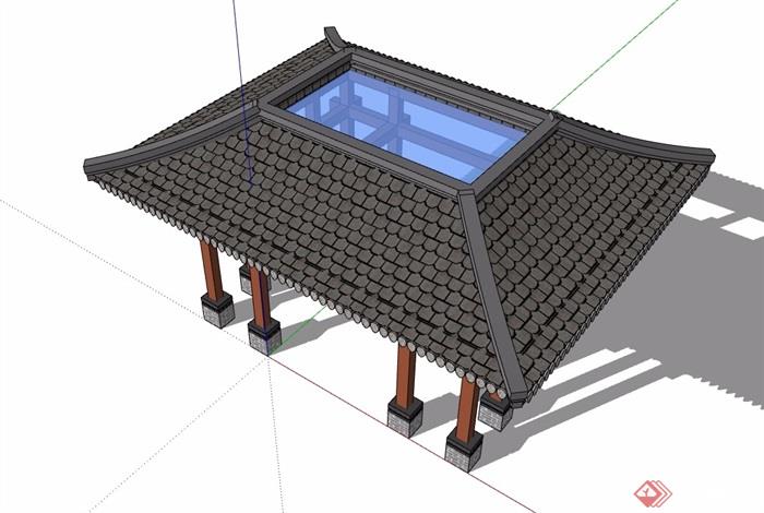 中式独特详细的玻璃凉亭su模型
