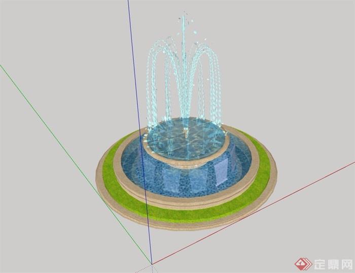 圆形水钵喷泉设计su模型