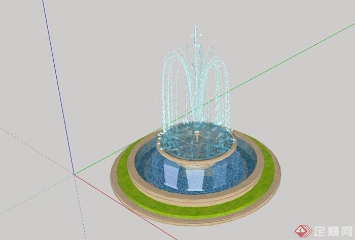 圆形水钵喷泉设计模型