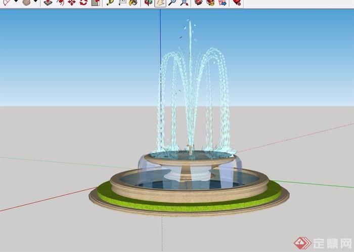 圆形水钵喷泉设计su模型