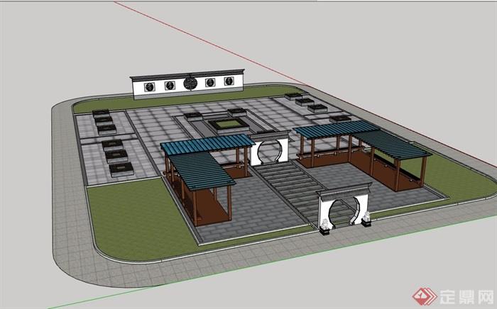 中式详细的广场模型